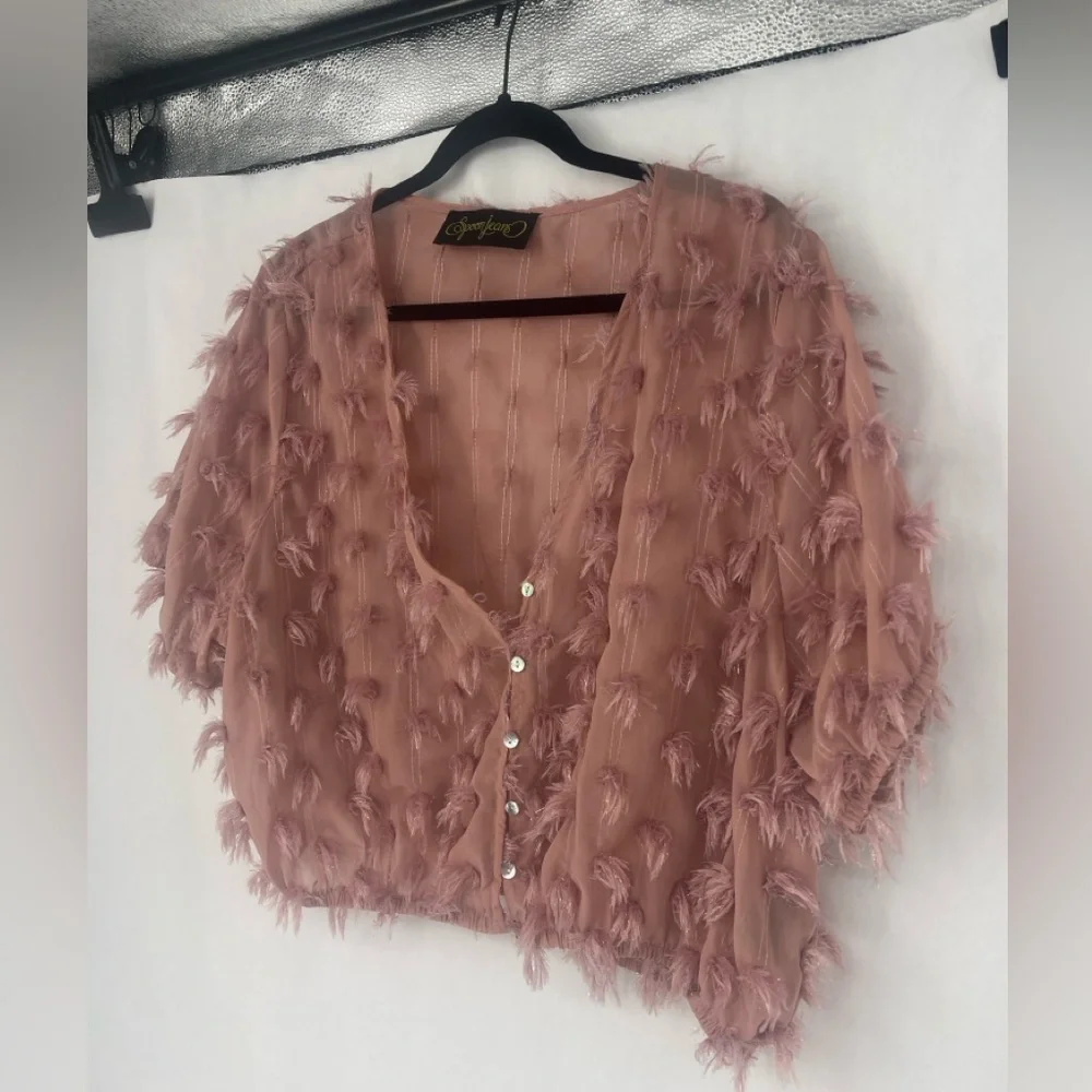 Spoonjeans 2x Pink Feathered Sheer Cardigan